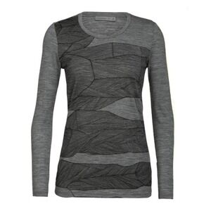Icebreaker Merino Wool Blend Long Sleeve Top XL Gray Graphic Outdoor Gorpcore